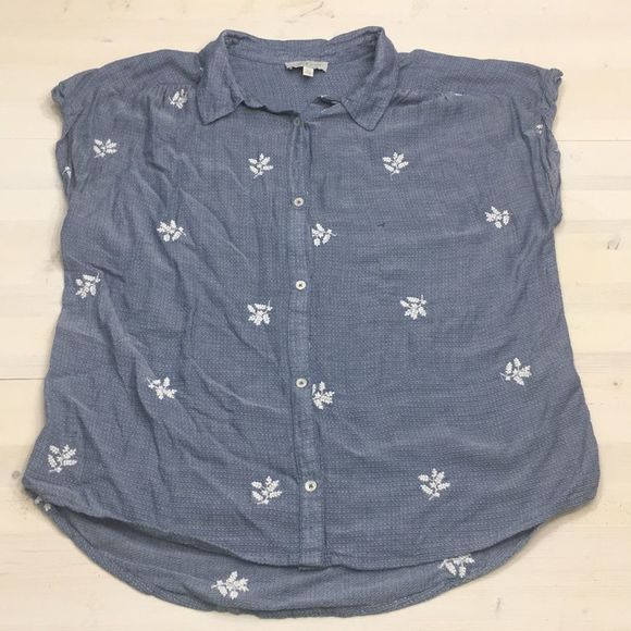 Lucky Brand cap sleeve button down flower top sz L - Picture 2 of 4